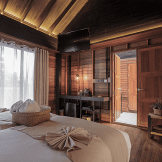 Photo showcasing the breathtaking scenery of forest villa room